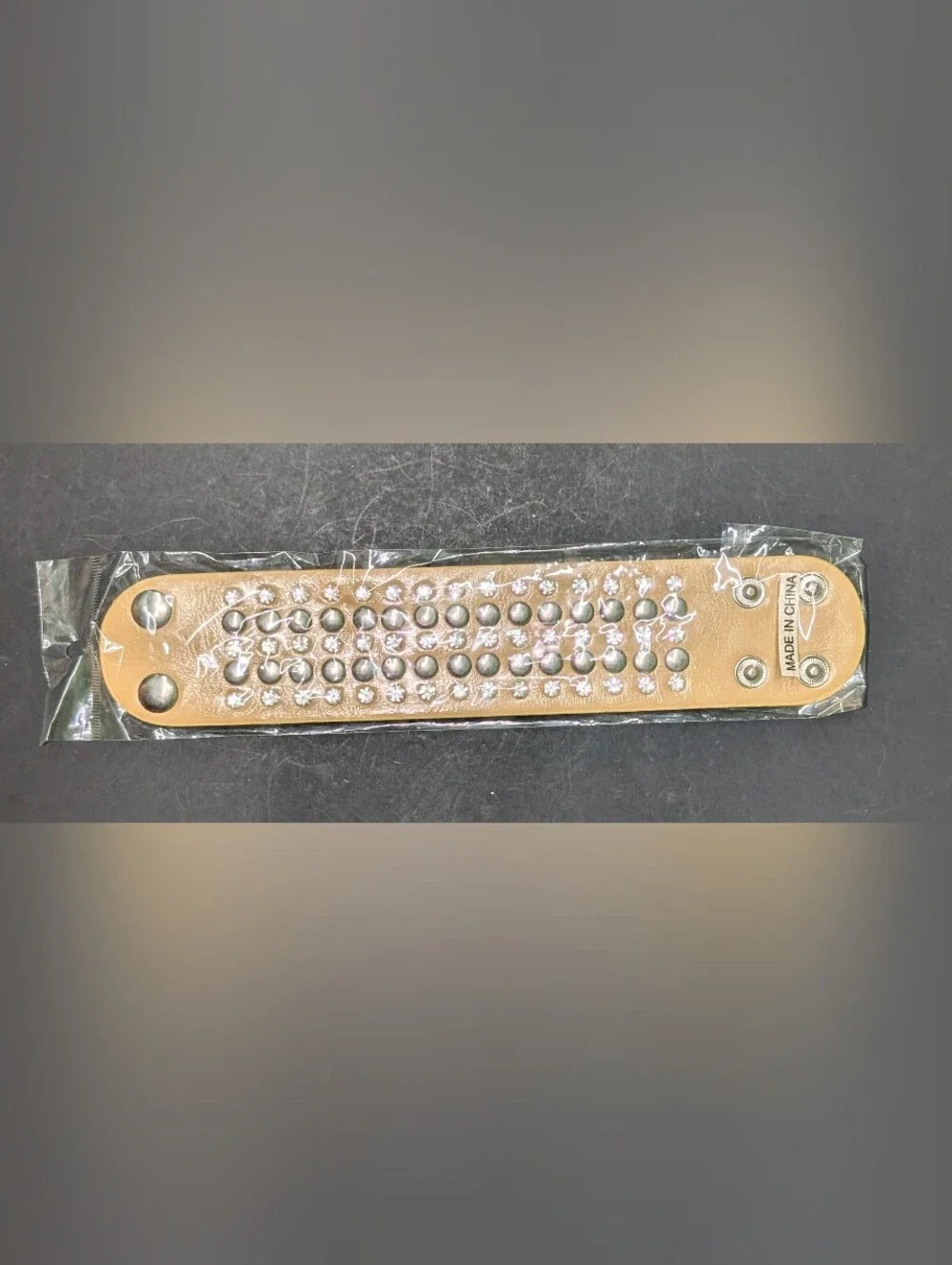 Y2K Glam Studded Faux Leather Cuff Bracelet Clear Rhinestone Punk Rock